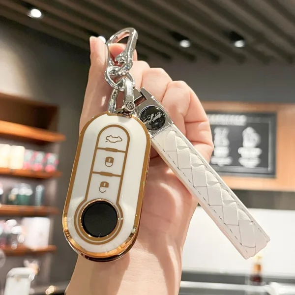 Soft Full Protection Key FOB Cover with Keychain For Fiat 500 Key Cover Boyue Bravo Iveco Olsen Car Accessories