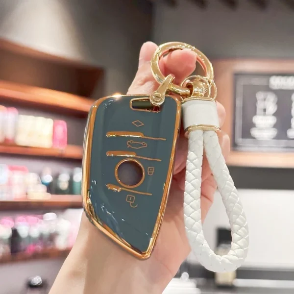 TPU Car Key Fob Cover with Keychain,Car Key Case Cover for BMW X1 X2 X3 X4 X5 F15 X6 F16 G20 G30 1 2 3 5 7 Series
