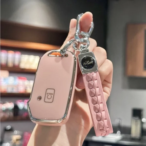 Girly Key Fob Cover with Keychain for Kia Ceed Cerato Forte NIRO Seltos Sorento Soul Sportage Telluride K5 Accessories, Pink