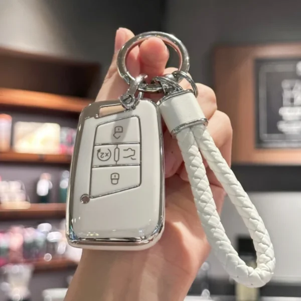 TPU Key Fob Cover with Keychain Lanyard For Volkswagen VW Jetta Tiguan Atlas Arteon Taos Car Accessories