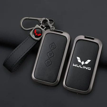 Zinc Alloy Leather Car Smart Key Fob Case Cover for Chevrolet Aveo Trax Groove Captiva 2024 Wuling Flip Keychain Accessories