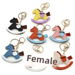 Handmade Leather Horse Keychain Cartoon Rocking Horse Pendant Handbag Accessory Car Key Holder Fashionable Jewelry Item