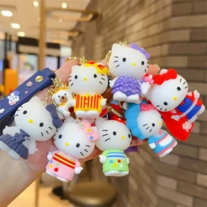 Creative KT Cat Cartoon Anime PVC Doll Keychain Bag Car Key Ring Gift Bag Pendant Automobile Key Holder Fashion Jewelry