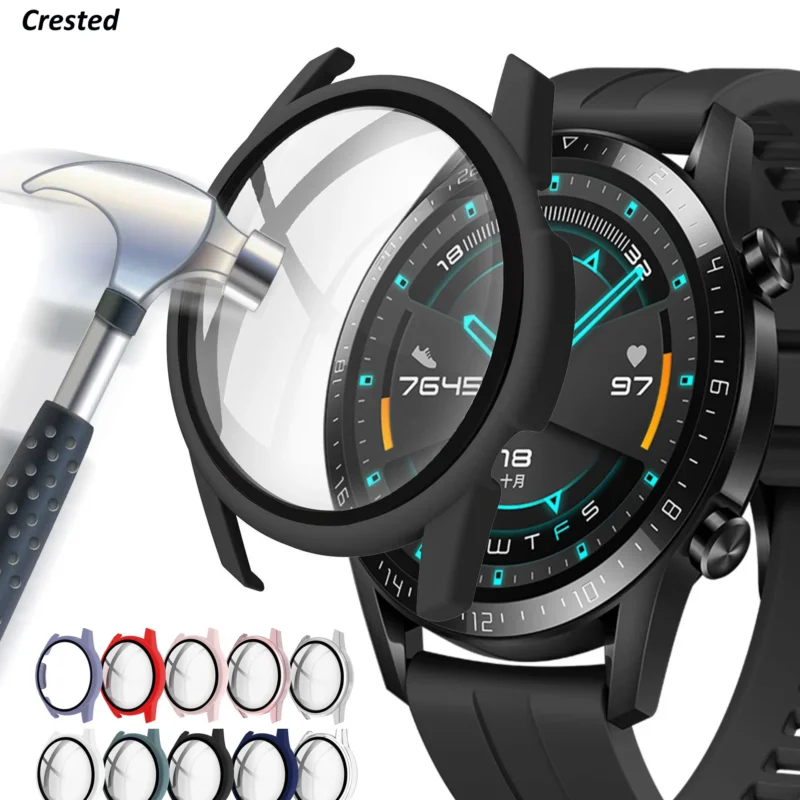 Glass+Case for Huawei Watch GT 2-2e 46mm/42mm Accessories Full Coverage Bumper Tempered Screen Protector huawei gt2e gt2 Cover - Image 2