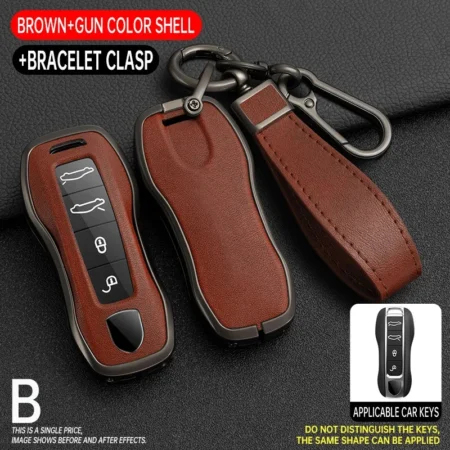 For Porsche Panamera Cayenne 971 911 9YA Boxster Zinc Alloy Leather Car Remote Smart Key Case Protecticve Cover Holder Keychain