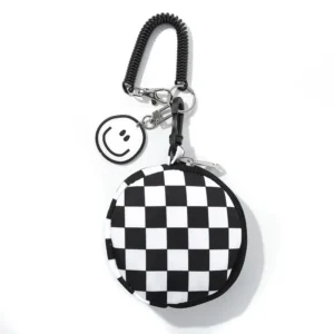 Trendy Checkered Coin Purse Bookbag Backpack Mini Earphone Storage Bag Smiley Face Keychain For Men And Women