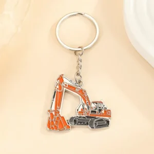 Zinc Alloy Orange Excavator Keychain Simulation Construction Theme Car Key Ring Fashionable And Durable Key Accessory