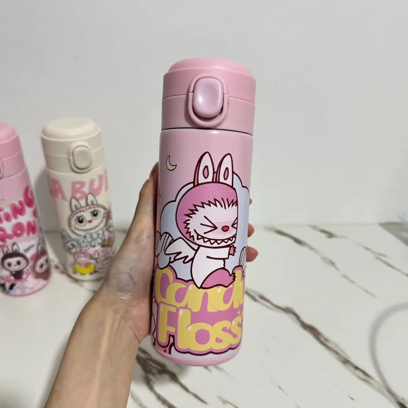 Labubu Periphery Cartoon Insulated Cup With Large Capacity Elastic Buckle 304 Stainless Steel Pea Cup Kid Gift - Image 3