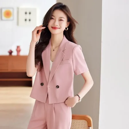 Short Sleeve Suit Set Women's Summer Thin Small Size Professional Casual Elegant Fashionable Short Skirt Suit Ensemble