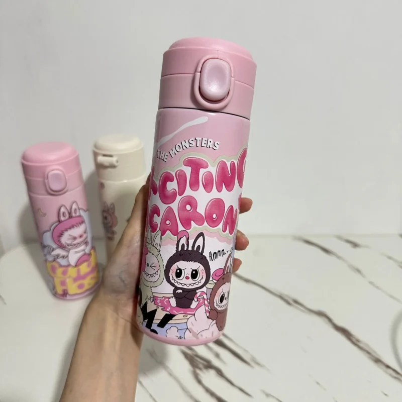Labubu Periphery Cartoon Insulated Cup With Large Capacity Elastic Buckle 304 Stainless Steel Pea Cup Kid Gift - Image 6