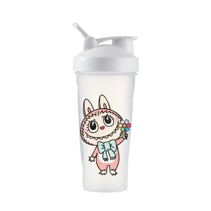 LABUBU Water Bottle Straw Portable Plastic Albumen Powder Shaker Bottle 600ML Cute Outdoor Capacity Sport Water Cup Kids Gifts - Image 3