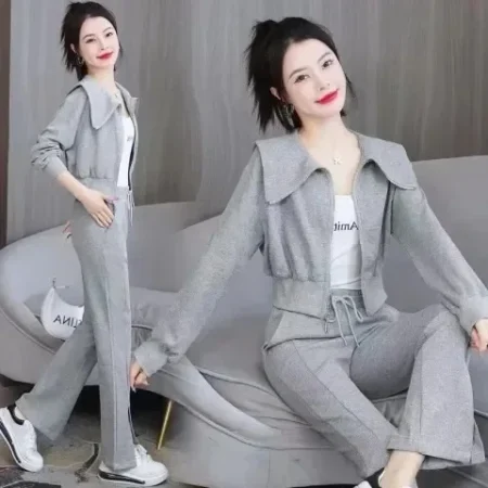 Hot Sale Of The Season New Long Sleeve Hoodie Jacket High Waist Wide Leg Pants Casual Sporty Fashion Two Piece Set Women Trendy
