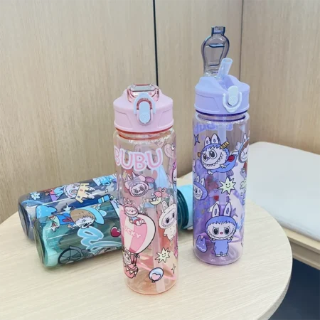 Trendy Labubu Cup 800ml Leakproof Travel Tumbler With Lid And Straw Kawaii Artistic Design BPA Free Water Bottle