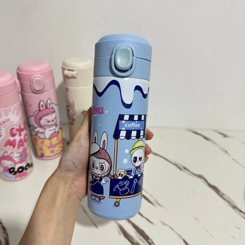 Labubu Periphery Cartoon Insulated Cup With Large Capacity Elastic Buckle 304 Stainless Steel Pea Cup Kid Gift - Image 4