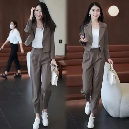 Fashionable Slim Fit Short Coat Autumn Leisure Thin Long Sleeve Two Piece Set New Hot Sale Of The Season Women's Suiting Ensembl