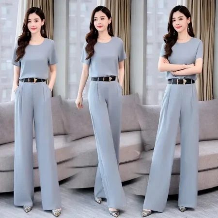 Slimming Wide Leg Pants Set Women's Summer Fashion Casual Two Piece Suit Goddess Style Midi Skirt Top Quality Chinese Brand