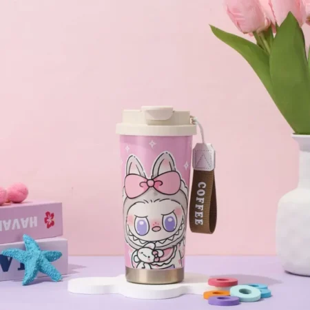 Labubu 600ML Stainless Steel Insulated Coffee Cup Cute Cartoon Design Periphery Insulated Water Bottle Ideal Kid Gift