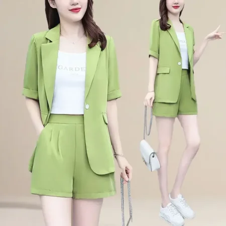 Korean Style Summer New Women's Light Casual Suit Jacket Short Pants Two-Piece Set