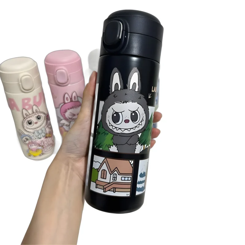 Labubu Periphery Cartoon Insulated Cup With Large Capacity Elastic Buckle 304 Stainless Steel Pea Cup Kid Gift - Image 5