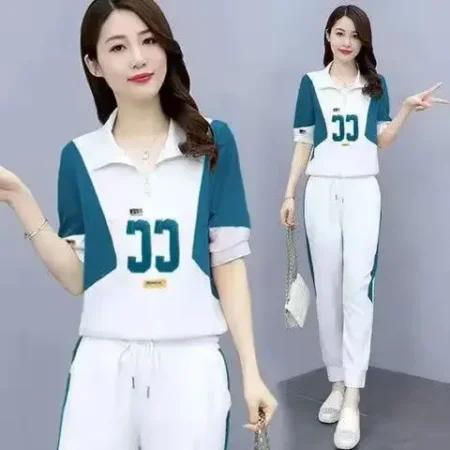 Spring Summer New Loose Large Size Women's Sportswear Set Korean Style Fashionable Cuffed Pants Two-Piece Set