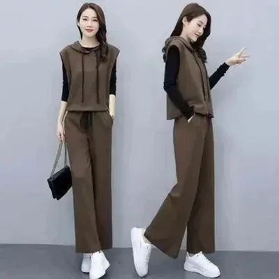 Fashionable Casual Wide Leg Pants Set Women's Autumn New Style Ageless Slimming Three Piece Suit Trendy Female Clothing